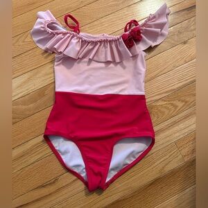 Girls light Pink and dark pink Ruffled One-Piece Swimsuit
